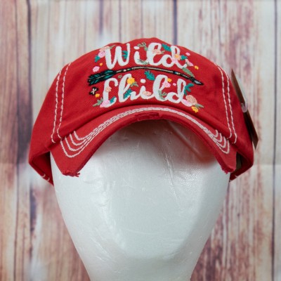 s Wild Child Distress Look Red Embroidered One Size Baseball Cap Hat NWT   eb-11972896